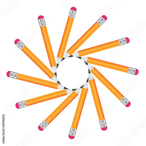 Frame of office pencils in a circle isolated on white background
