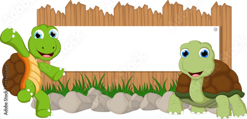funny turtle cartoon with blank sign