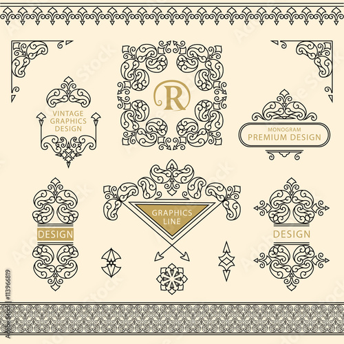 Canvas Print Set of line art frames and borders for design template