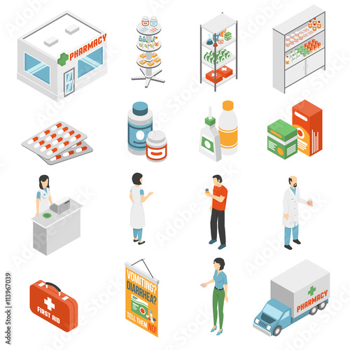 Pharmacy Concept  Isometric Icons Collection 