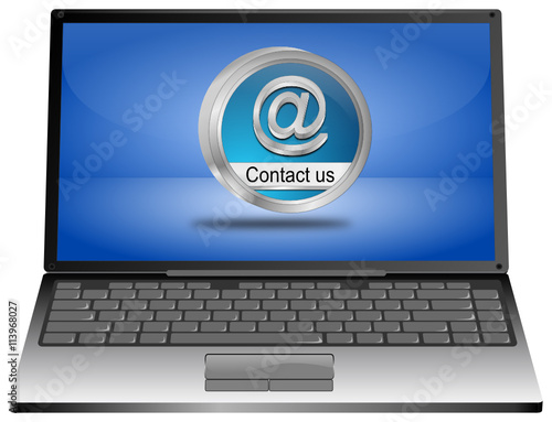 Laptop Computer with Contact us Button - 3D illustration © wwwebmeister