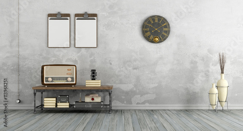 Vintage living room with old radio