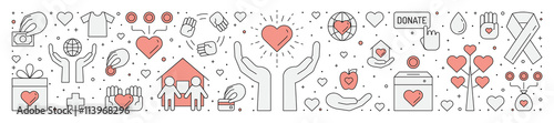 Slika na platnu Donations and charity (red and gray) horizontal illustration (background)
