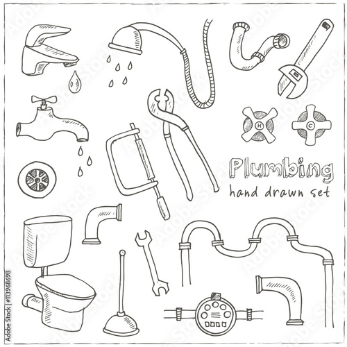 Plumbing hand drawn decorative icons set