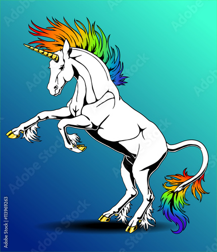 The proud rainbow unicorn who got on hind legs