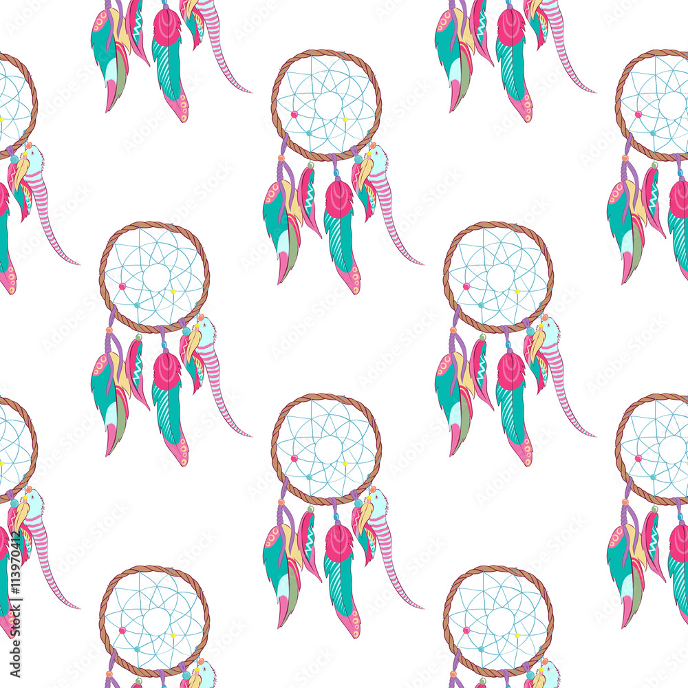 Traditional indian dreamcatcher seamless pattern Traditional indian dreamcatcher seamless pattern