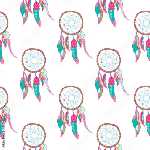 Traditional indian dreamcatcher seamless pattern