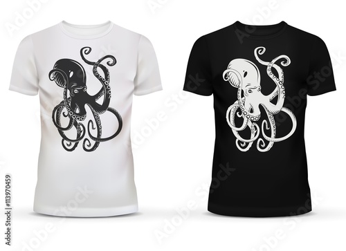 Print of octopus with tentacles on t-shirt