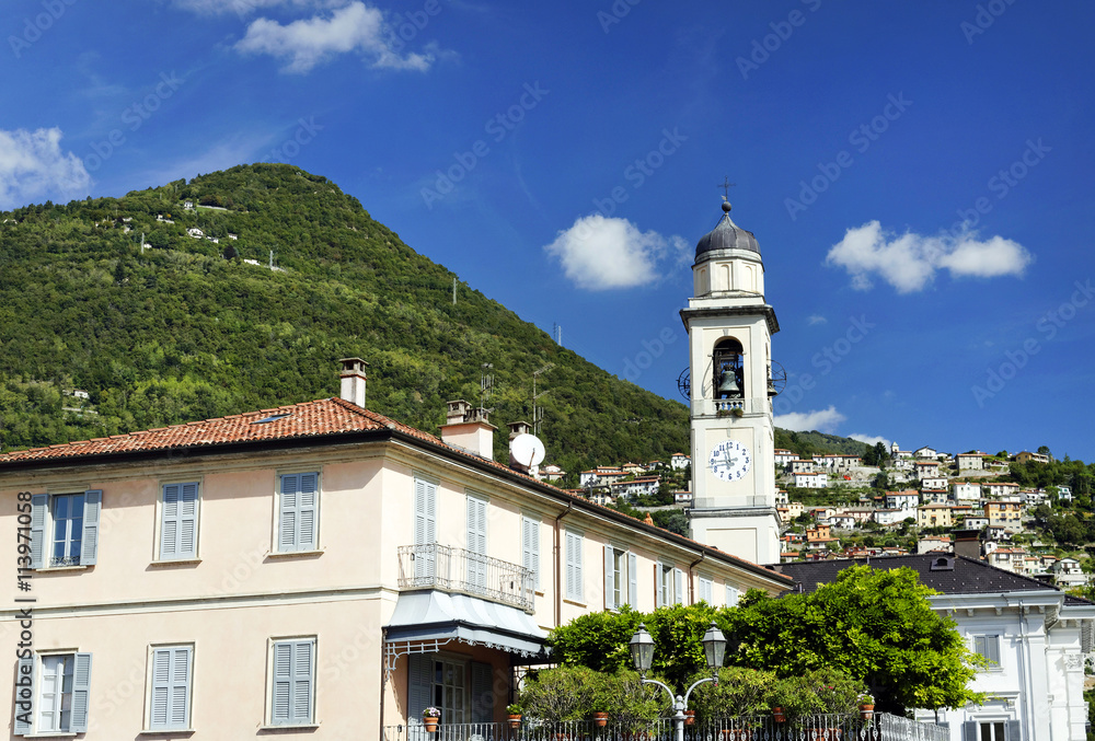 Tha church of Cernobbio town in Como lake district. Traditional italian village. Italy, Europe, sept. 2015.