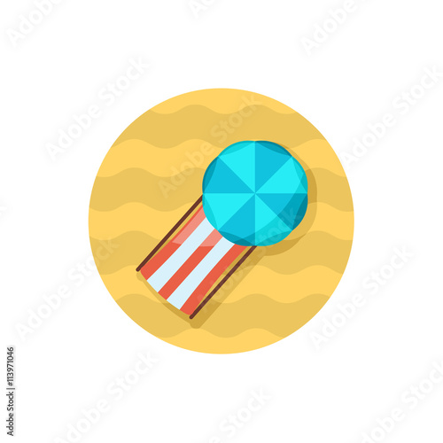 Beach chaise lounge with umbrella icon. Vacation