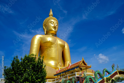 Big golden and art of buddha at Wat muang, Angthong province, Thailand