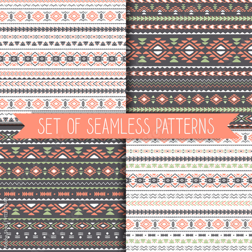 Set of geometric seamless patterns . Vector
