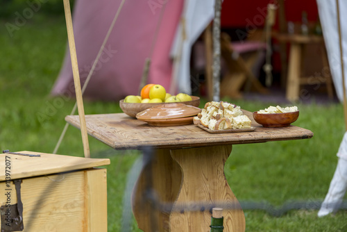 medieval objects rebuilt to a historical reenactment