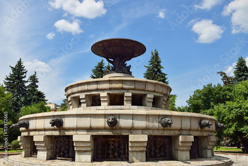 Fountain in square in front of old Lomonosov Moscow State University