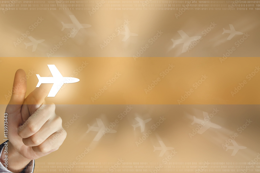 Fototapeta premium business hand press flight trip button