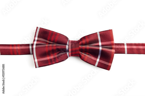 Red black plaid bow tie isolated on white