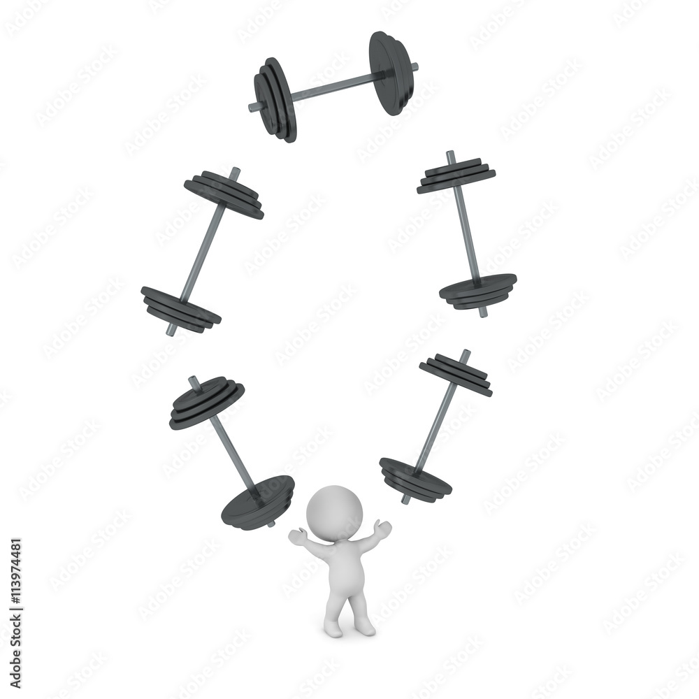 3D Character Juggling Large Dumbbell Weights 3D Character Juggling Large Dumbbell Weights