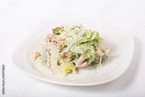 Chicken salad with cheese and vegetables