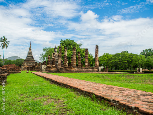 Mahathat Temple, an ancient temple in Sukhothai Historical Park, Sukhothai, Thailand.  photo