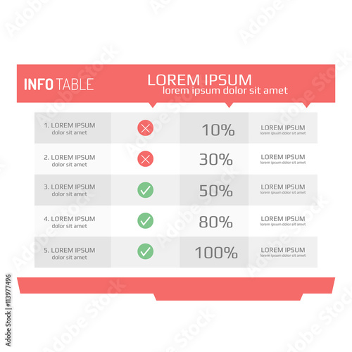 Infographics template, options, steps, rows, column, graph. Infographics table background