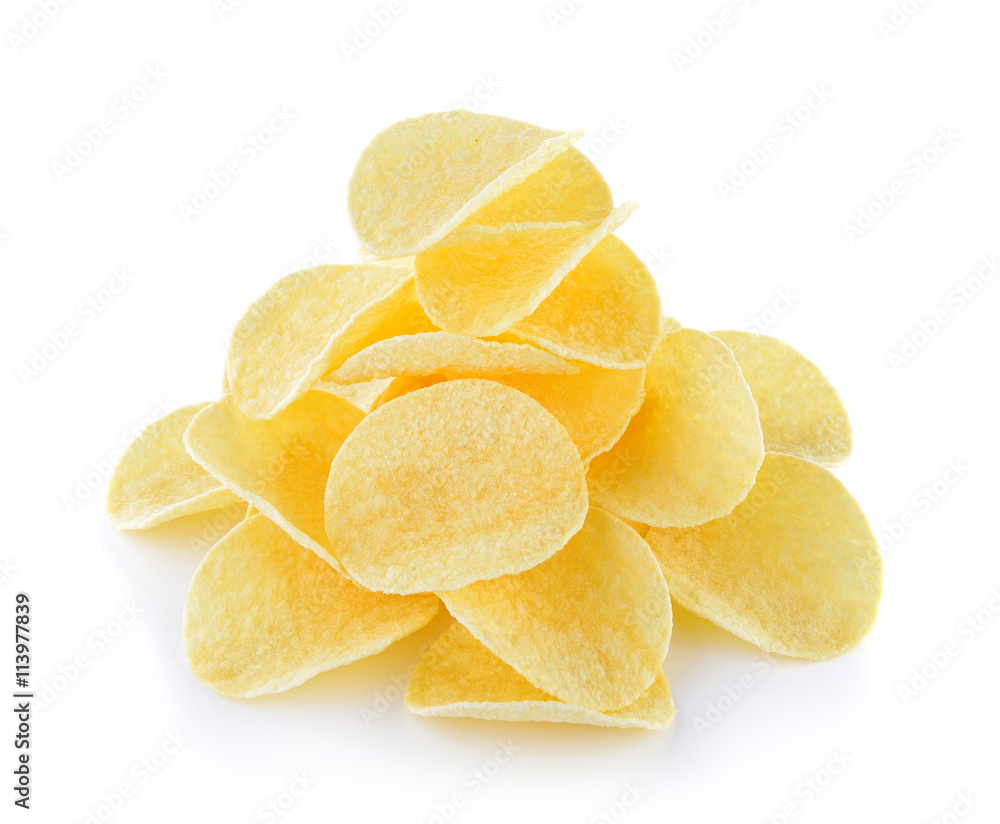 Potato chips on white background Potato chips on white background