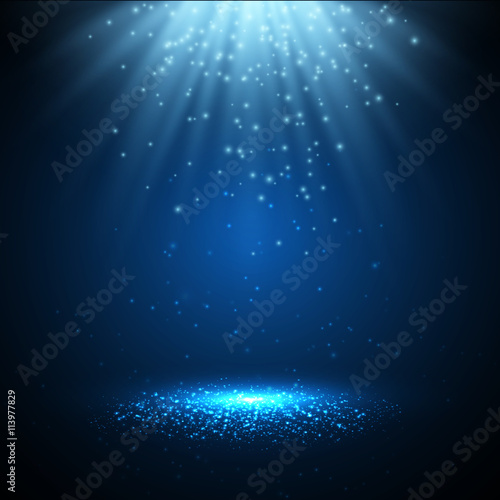 Vector spotlight with magic lights and rays of light. Magic background