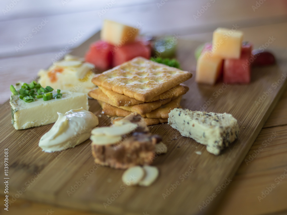 Cream cheese platter with fruits salad