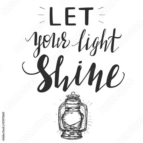 Poster with hand drawn oil lamp and hand lettering photo