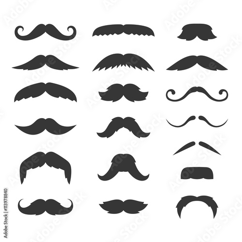 Hipster Mustache Big Set on White Background. Vector