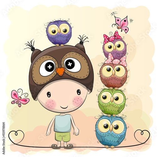Cute Cartoon Boy Owls