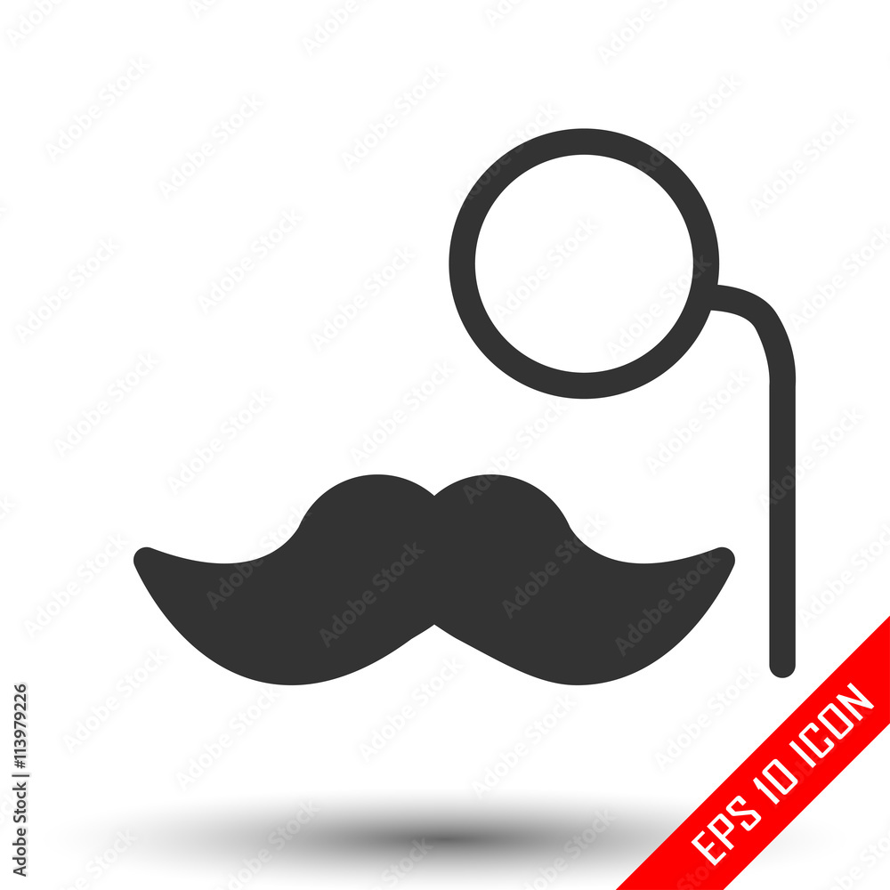 Mustache and monocle icon. Simple flat logo of mustache and monocle on