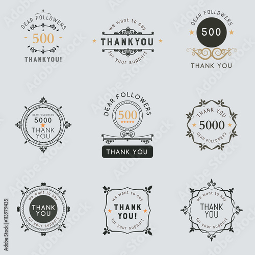 The logo with the words thank you for signs, badge, sticker.