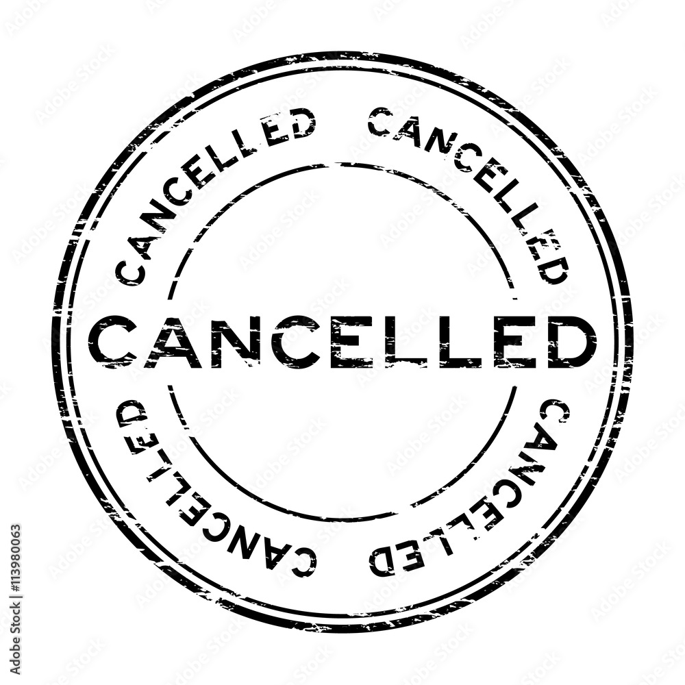 Grunge round black cancelled stamp on white background
