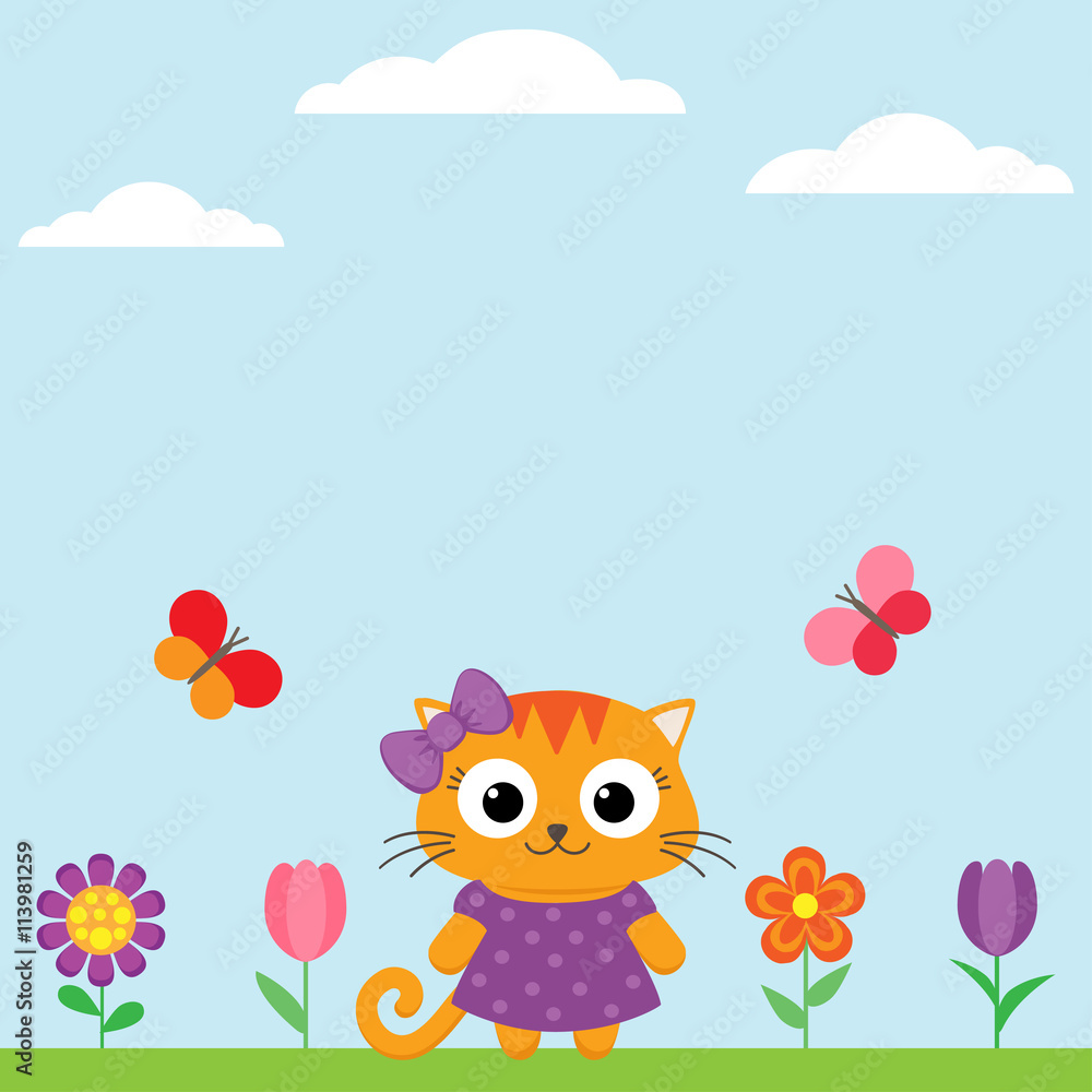 Fototapeta premium Spring flower background with butterflies