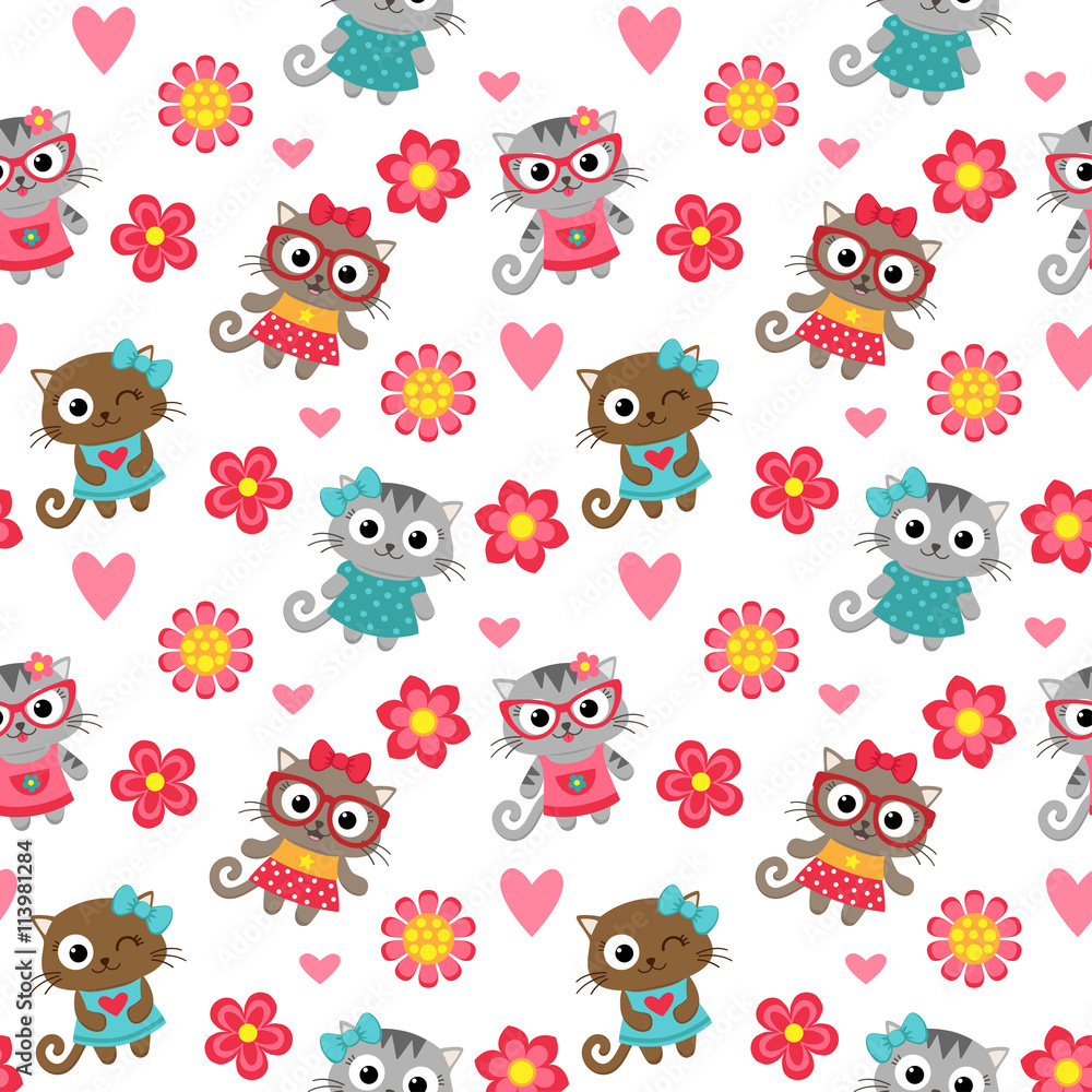 Obraz premium Seamless pattern with cute cartoon cats