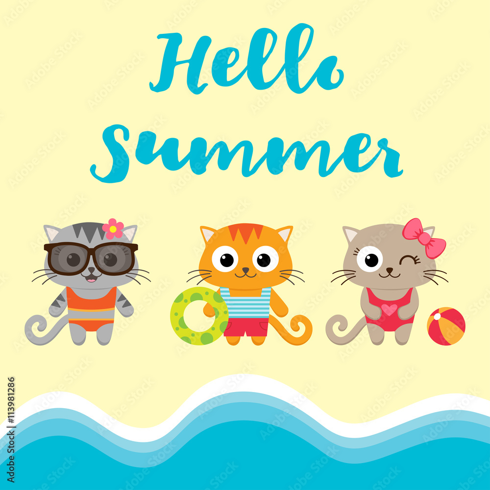 Fototapeta premium Summer vacation card with kittens