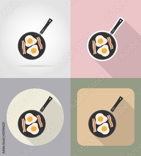 eggs with bacon in a frying pan food and objects flat icons vect