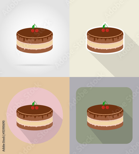 chocolate cake food and objects flat icons vector illustration