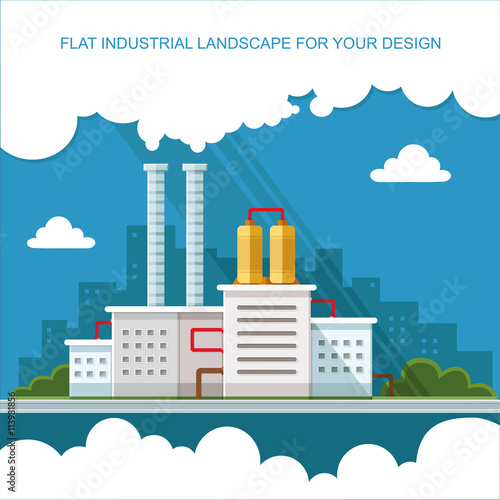 Ecology Concept - industry factory. Flat style vector illustrati