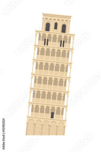 Flat vector Leaning Tower of Pisa, Italy, Europe. Isolated on white background
