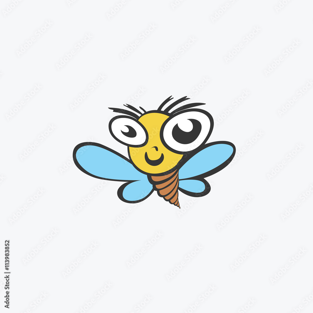 Friendly bee, funny illustration for your design. Flat icon
