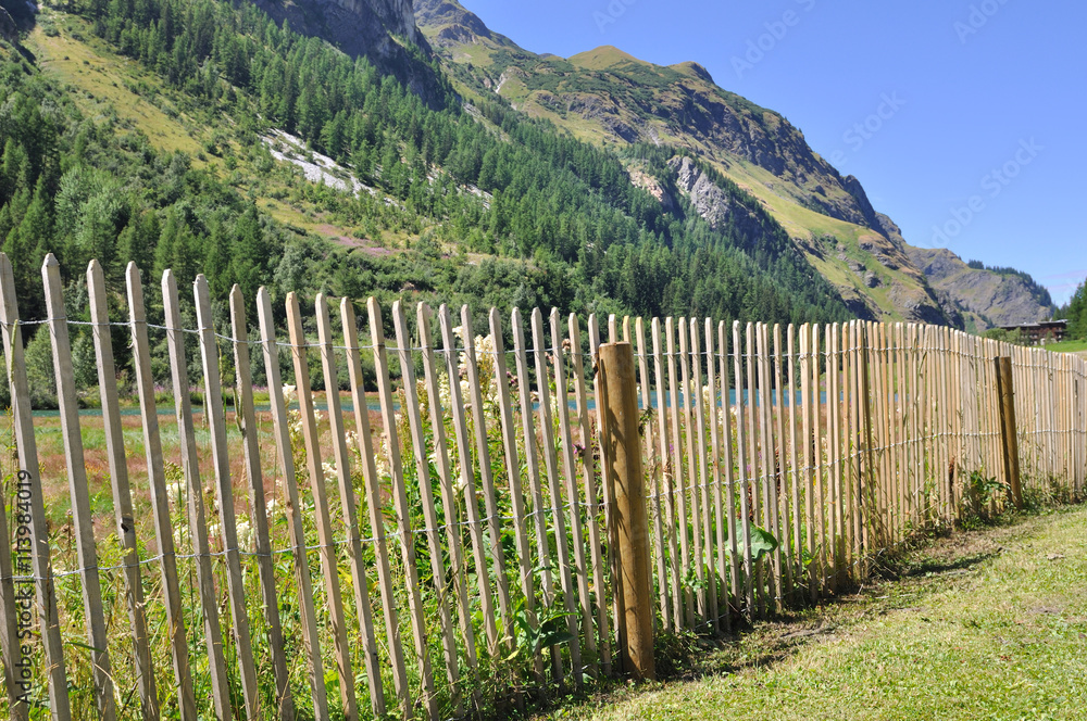 clôture en bois le long des montagnes - Alpes