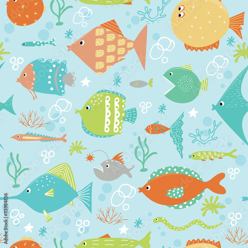Set of exotic fish. Vector illustration. Isolated