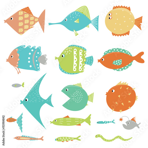Set of exotic fish. Vector illustration. Isolated