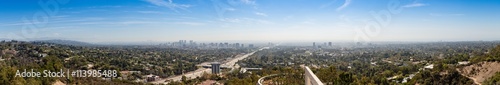 Panorama of Los Angeles skyline with sky and clouds