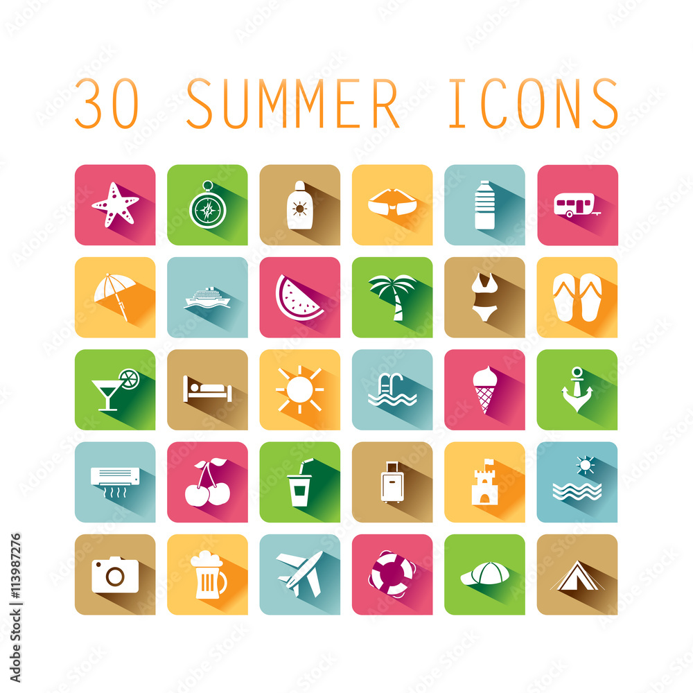 Conjunto de iconos de verano sobre fondos de colores Conjunto de iconos de verano sobre fondos de colores