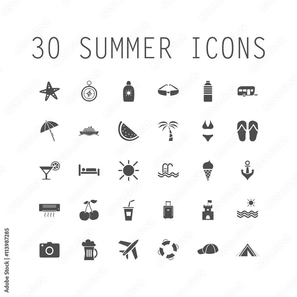 Conjunto aislado de iconos de verano Conjunto aislado de iconos de verano