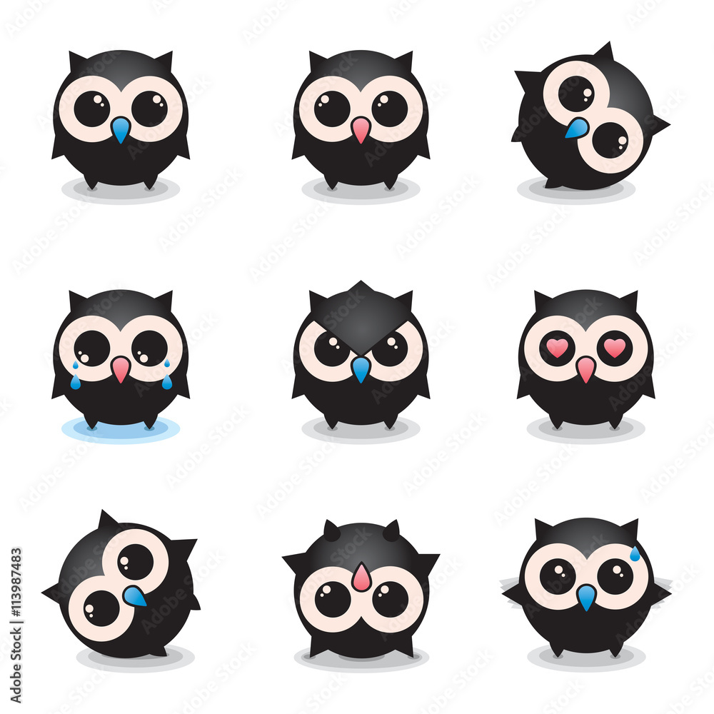 Lovely owls, owls set of round, smiley, cheerful icons, images for children Lovely owls, owls set of round, smiley, cheerful icons, images for children