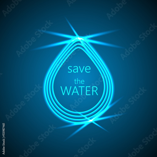 Abstract blue shiny water drop on dark background.