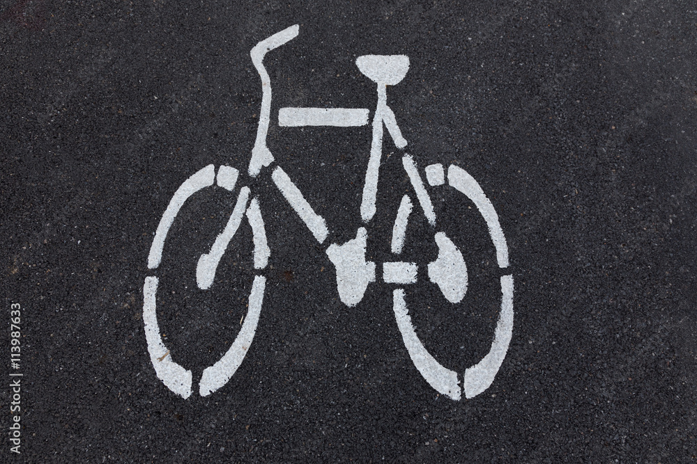 bicycle sign on asphalt bike lane bicycle sign on asphalt bike lane